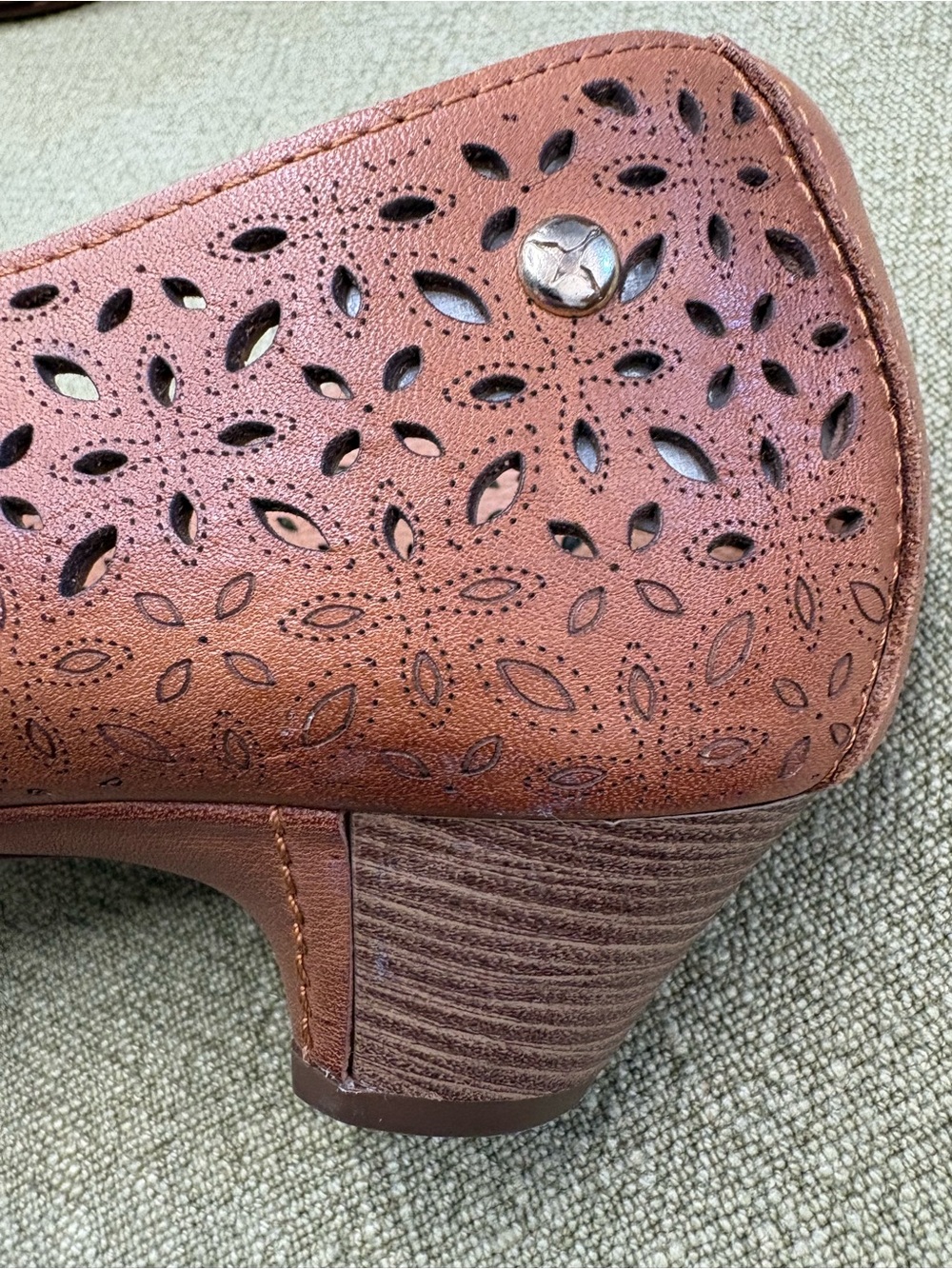 PIKOLINOS Elba Perforated Leather Pump in Brandy Leather w 1.5” Kitten Heel 7.5 - Picture 8 of 14